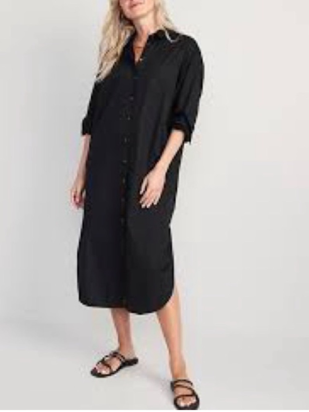 Old Navy Women’s Black Cotton Poplin Midi Shirt Dress, Size M
